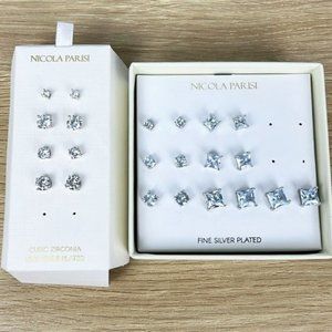 NEW Nicola Parisi Fine Nordstrom Silver Plated Cubic Zirconia Stud Earrings Sets